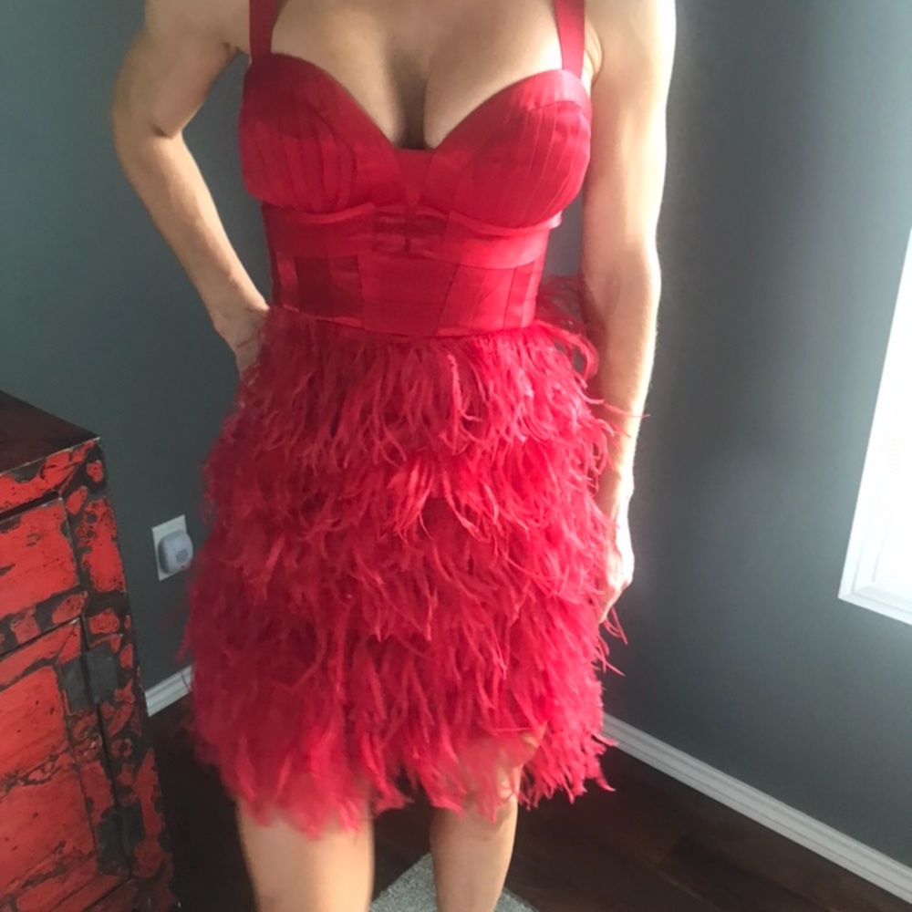 Flirty Feathered Short Dress with Corset-Style Top